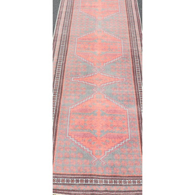 Gray Vintage Turkish Oushak Runner in Soft Gray, Coral, and Soft Terracotta 2'9 X 11'6 For Sale - Image 8 of 13