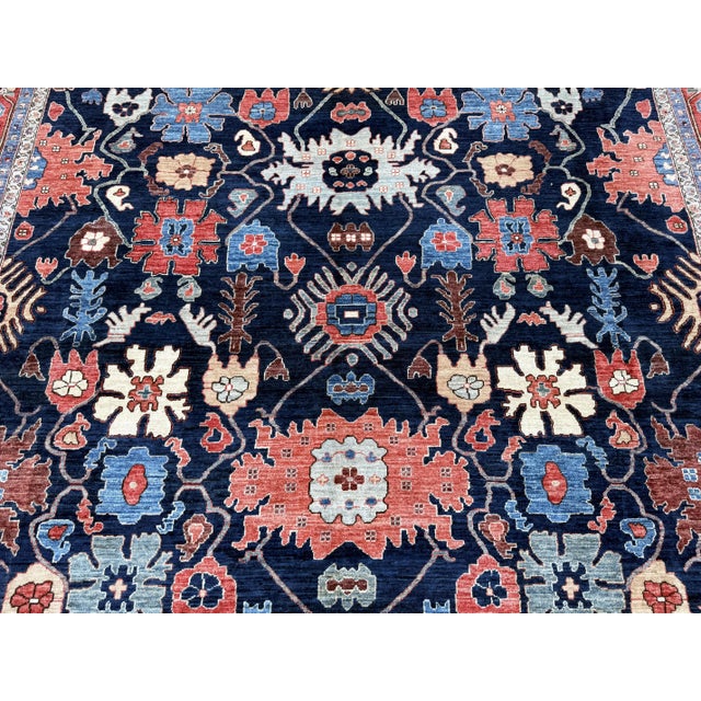 Navy Blue Navy Persian Heriz Design Hand-Knotted Wool Rug, 10'01 X 13'08 For Sale - Image 8 of 10