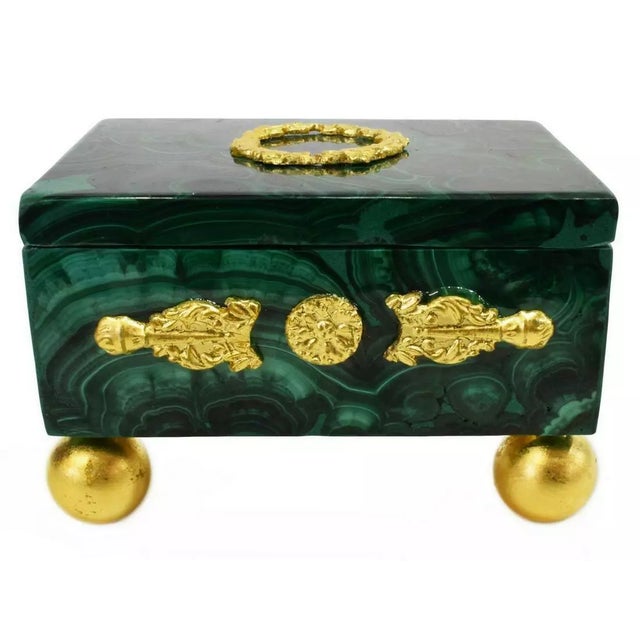 Exquisite Early 20th Century Antique Malachite, Green & Gilt Metal Table Box! Table Box, Green Malachite & Gilt Metal,...