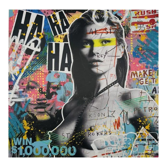 Kate Moss, a Street Art Mixed Media on Paper, Embellished by Hand by Airoh For Sale