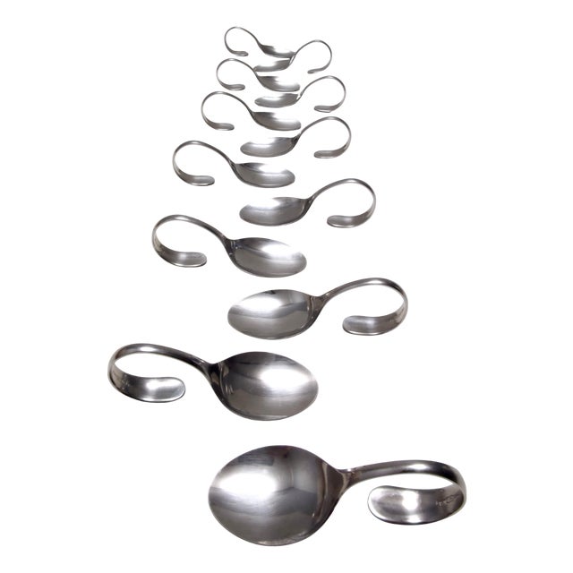 Postmodern Steel Serving Spoons attributed to Pinti, Italy, 1980s, Set of 12 For Sale