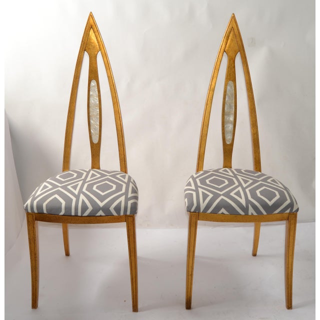 1930 Art Deco John Turano & Sons Giltwood Mother Pearl Side Accent Chairs, Pair For Sale - Image 13 of 16