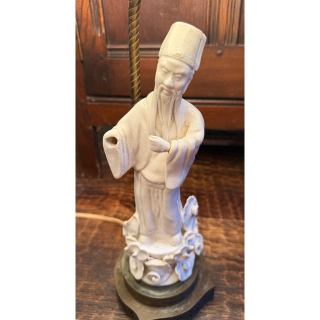 Early 20th Century Vintage Chinese Blanc De Chine-Style Porcelain Scholar Figural Table Lamp For Sale - Image 5 of 11