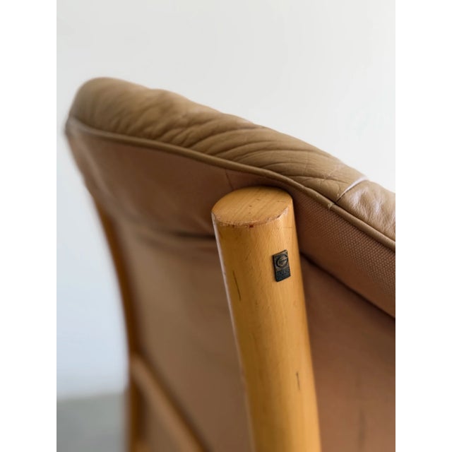 W32.25 D30 H34 SW20 SD21 SH18.5 Pair of Swedish patinated leather chairs being sold in vintage condition. Each chair is in...