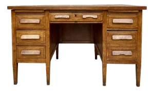Vintage Oak Desk with Seven Drawers, 1940s