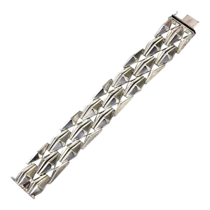 Vintage Sterling Silver Geometric Row Link Bracelet 60's Italian