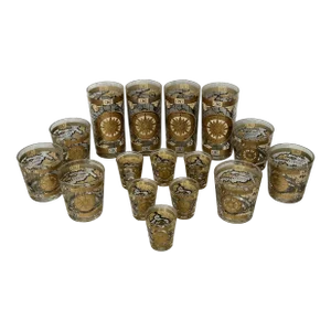 Mid Century Cocktail Barware Glassware Set of 16