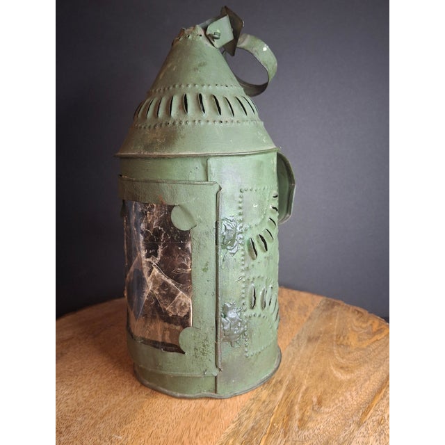 American Antique Punched Tin Mica Window Lantern Matthew J King Collection 19thC Primitive For Sale - Image 3 of 18