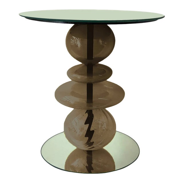 Abacus Glass Accent Table by the Drawing Room Atl in Finish Olive - Size: Standard - Modern Side Table in Nuetral Green Glass For Sale