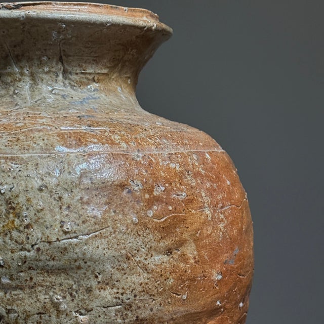 Tan Antique Large Japanese Shigaraki Natural Ash Stoneware Vessel, Signed For Sale - Image 8 of 12