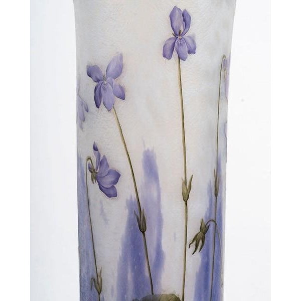 Large Roll Vase Violets by Jean Daum for Daum, 1905 For Sale - Image 3 of 5