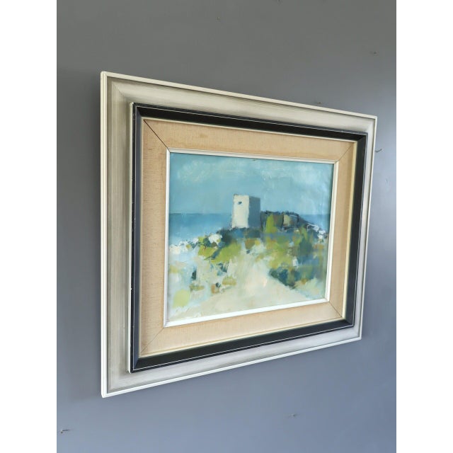 Mid-Century Modern Mid-Century Modern 'Outpost by the Sea' Vintage Original Landscape Oil Painting, Framed For Sale - Image 3 of 10