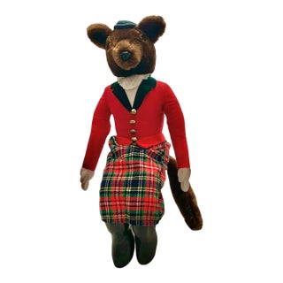 Fox Doll Large Stuffed Animal Seated Position Vintage English Equestrian Decor For Sale