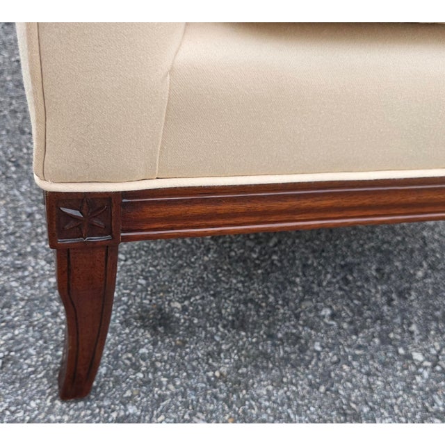 Pair of Federal Revival Mahogany Swan-Arm Armchairs With Neoclassical Rosette Details, Mid-20th Century For Sale - Image 4 of 15