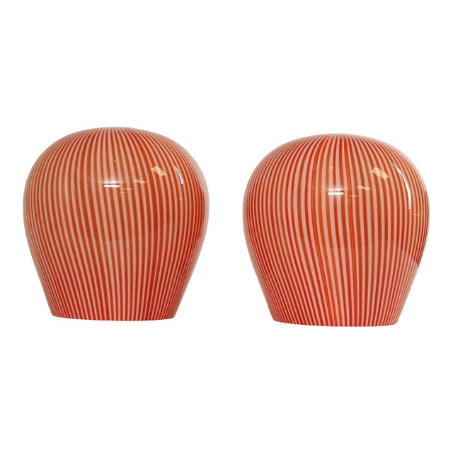 Mid Century Italian Pendent Light Art Glass Shades - A Pair For Sale