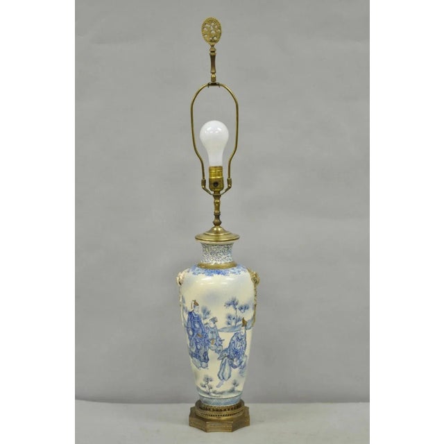 Vintage Japanese Blue White Porcelain Jardinierie Vase Chinoiserie Table Lamp For Sale - Image 15 of 15