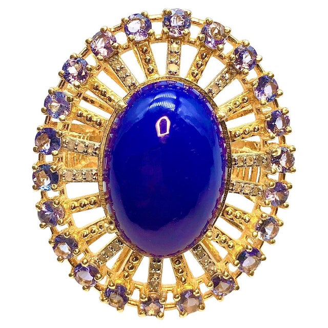 Bochic "Orient" Blue Opal, Tanzanite & Diamond Ring Set In 18K Gold & Silver For Sale - Image 15 of 18