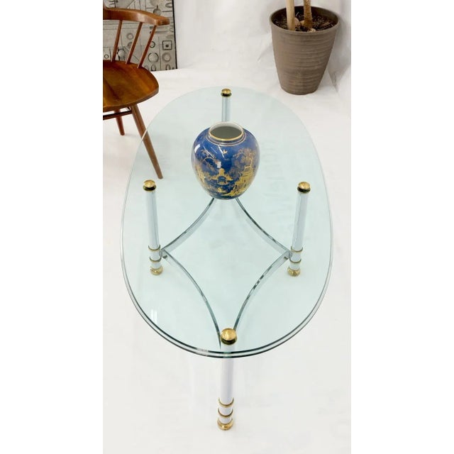 Mid 20th Century Brass Chrome Thick 3/4" Glass Top Mid Century Modern Oval Coffee Center Table For Sale - Image 5 of 13