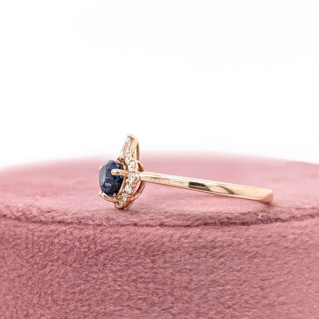 Metal Trillion 6x4.5mm Ceylon Sapphire Ring W Earth Mined Diamonds in Solid 14k Gold, Size 6.75 For Sale - Image 7 of 12