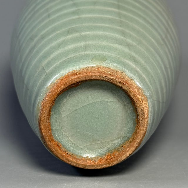 19th Century Antique Chinese Longquan Celadon Meiping Vase With Ribbed Body For Sale - Image 5 of 5