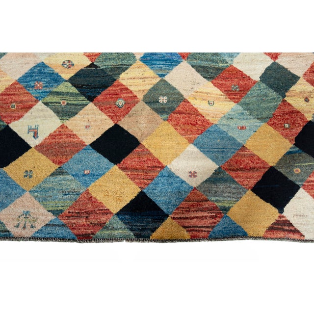 Gabbeh Nomad Rug with Diamond Pattern with Natural Colors For Sale - Image 6 of 12
