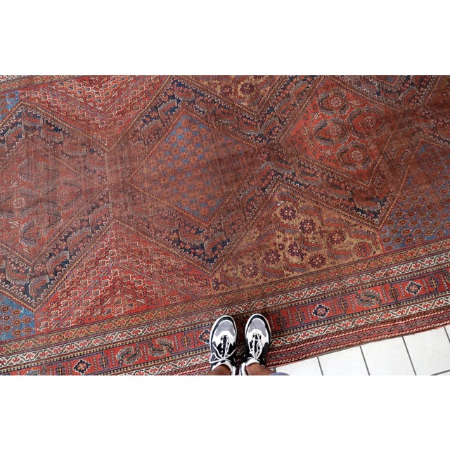 1880s, Handmade Antique Persian Khamseh Distressed Rug 6.8' X 16.6' For Sale In New York - Image 6 of 12