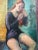 Wood Unsigned Colorful Mid Century Modern Impressionist Painting of a Dancer at Rest For Sale - Image 7 of 12