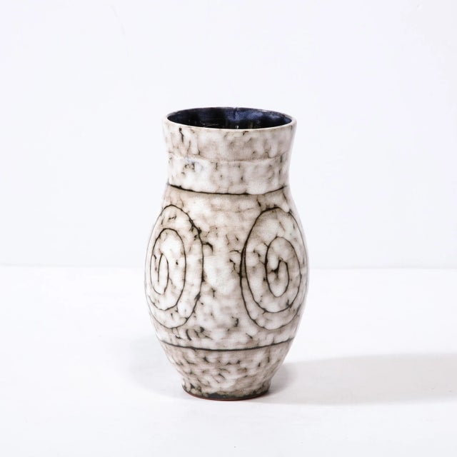 Mid-Century Modern Mid-Century Modernist White and Earth Toned Ceramic Vase With Coiled Motif For Sale - Image 3 of 13