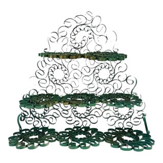 Vintage Green Scrollwork Metal Tiered Display Stand For Sale