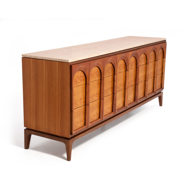 Mid-Century Modern Thomasville Arched Series Dresser Sideboard Credenza Travertine Top Mid Century 1960s For Sale - Image 3 of 13