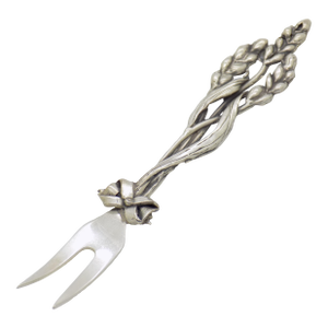 Vintage Italian Handmade Genuine Silver .800 Wheat Ears and Ribbon Decorated Cocktail Fork