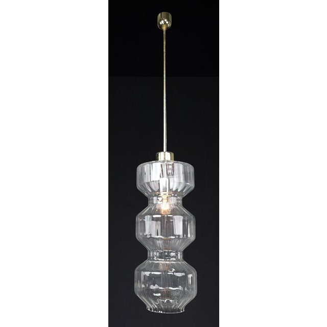 Mid-Century Modern Glass and Brass Pendant Lamp, Bohemia, Czechoslovakia, 1970s For Sale - Image 6 of 12