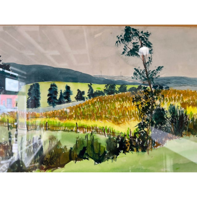 70's Vintage Wieden Landscape - Farm Land Watercolor Painting, Framed For Sale - Image 11 of 13
