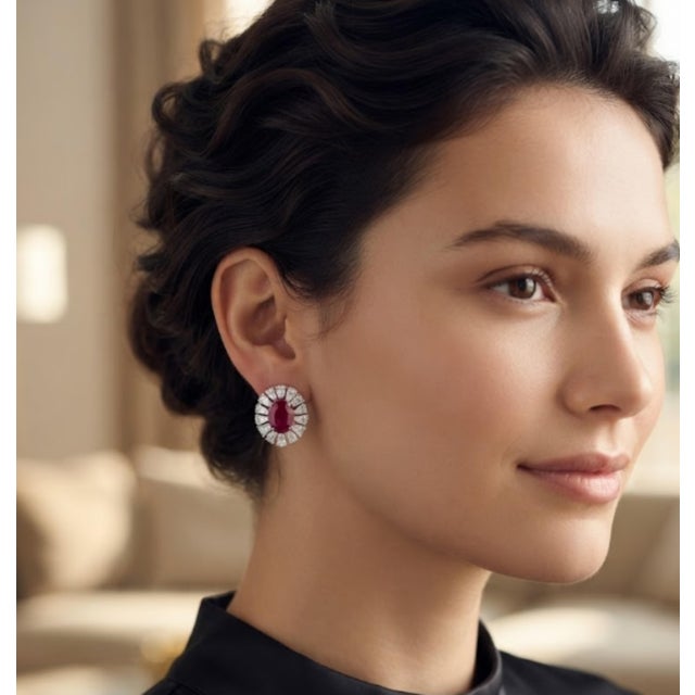 Gemstone Natural Ruby 7.45cts & Diamond 2.35cts Earring in 18k Gold For Sale - Image 7 of 8