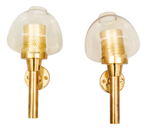 Vintage Wall Lamps in Brass and Glass by Hans Agne Jakobsson for Markaryd, 1960, Set of 2