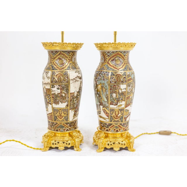 Satsuma Earthenware and Gilt Bronze Lamps, 1880s For Sale - Image 5 of 12