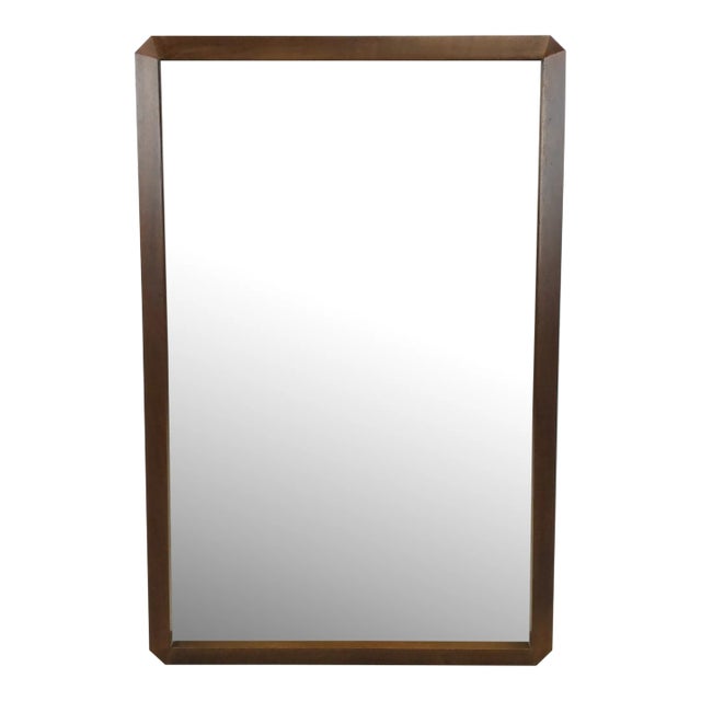 Mid Century Modern Wall Mirror With Angular Walnut Frame For Sale