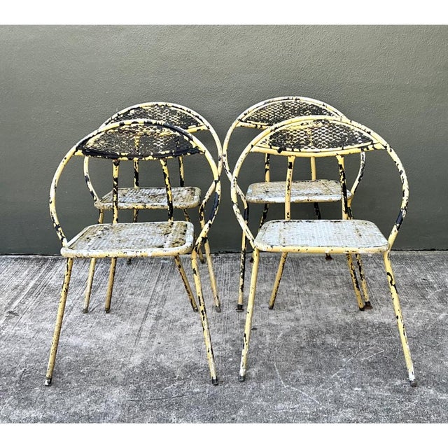 Vintage MCM Hoop Folding Wrought Iron Table and Chairs For Sale - Image 4 of 12