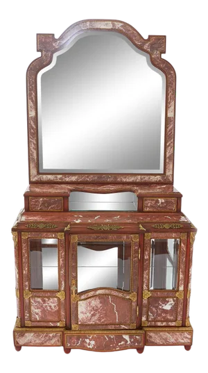 Vintage Louis XVI Style Marble/Bronze Mounted Mahogany Cabinet