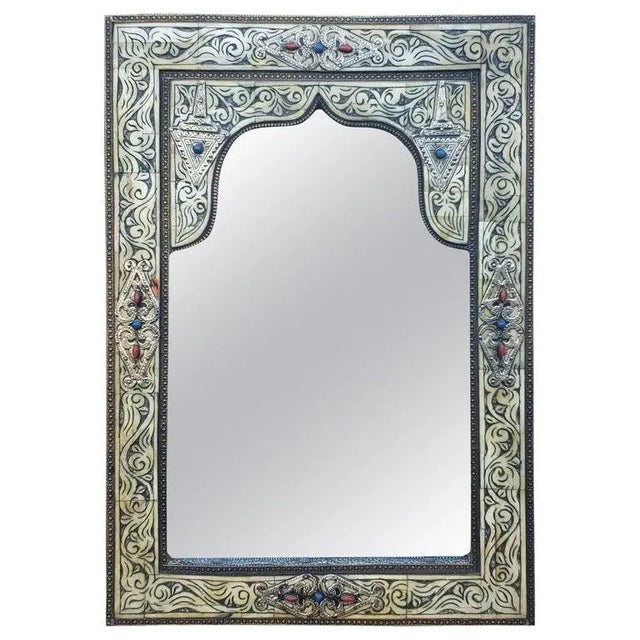 Wood Moroccan Rectangular White Mirror For Sale - Image 7 of 7