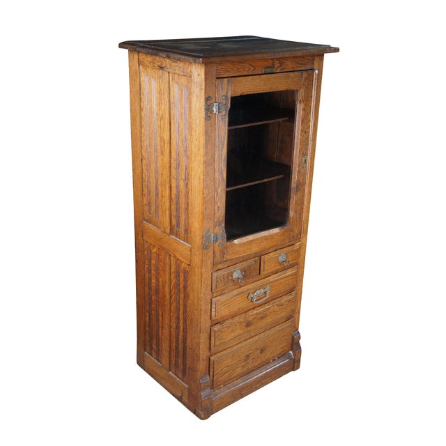 Rustic Antique Harvard Company Quartersawn Oak Dental Cabinet Curio Showcase Display For Sale - Image 3 of 14