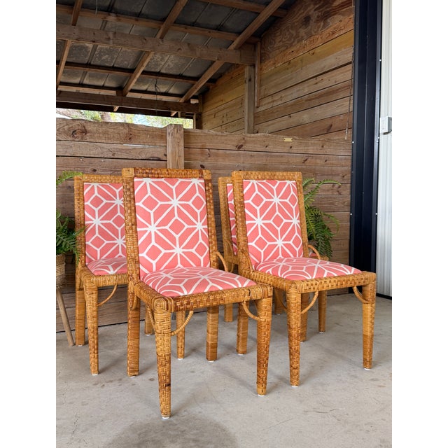 Set of Four Vintage Bielecky Brothers Rattan Wrapped Dining Chairs – Organic Modern For Sale - Image 12 of 12
