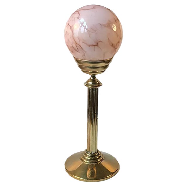 Vintage Scandinavian Fluted Brass & Pink Glass Table Lamp, 1970s For Sale