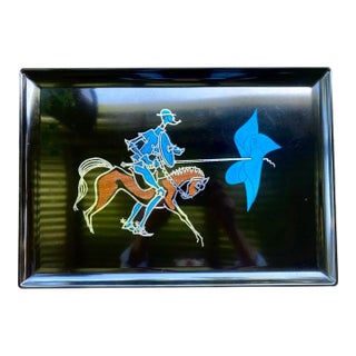 Vintage Couroc Monterey Don Quixote Horse & Rider Inlay Serving Tray – Rare Mid Century California Design For Sale