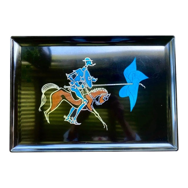 Vintage Couroc Monterey Don Quixote Horse & Rider Inlay Serving Tray – Rare Mid Century California Design For Sale