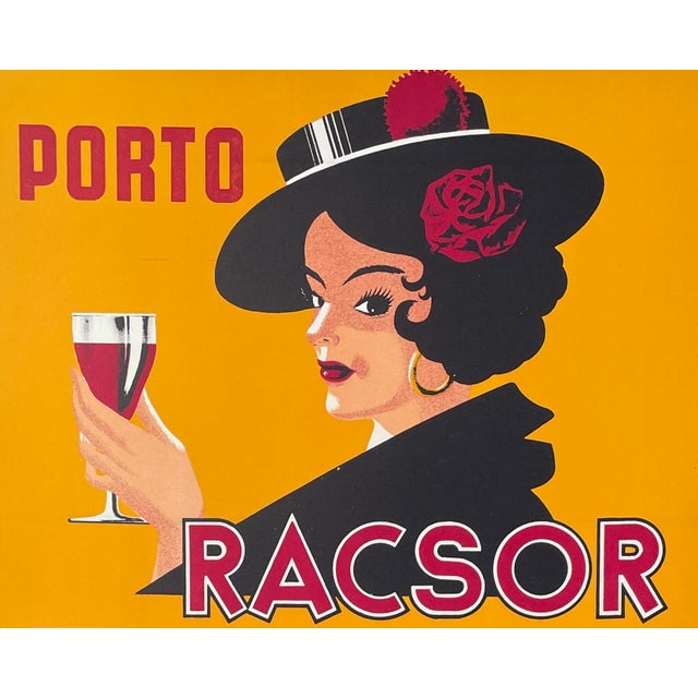 1939 Porto Racsor advertising poster, printed on cardstock in Brussels, Belgium for the Portuguese company. Combined...