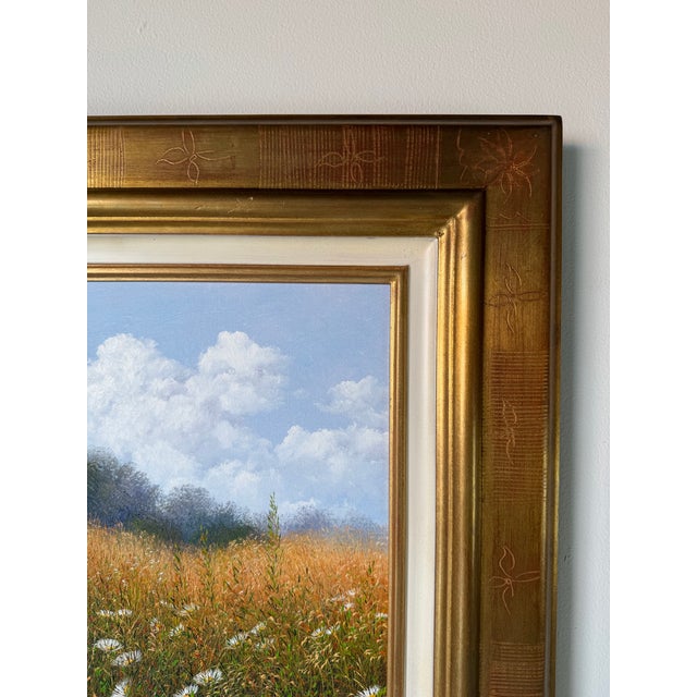 Wood 2003 Patrice Marchal “Marguerites” French Wildflower Landscape Oil on Canvas Painting, Framed For Sale - Image 7 of 12