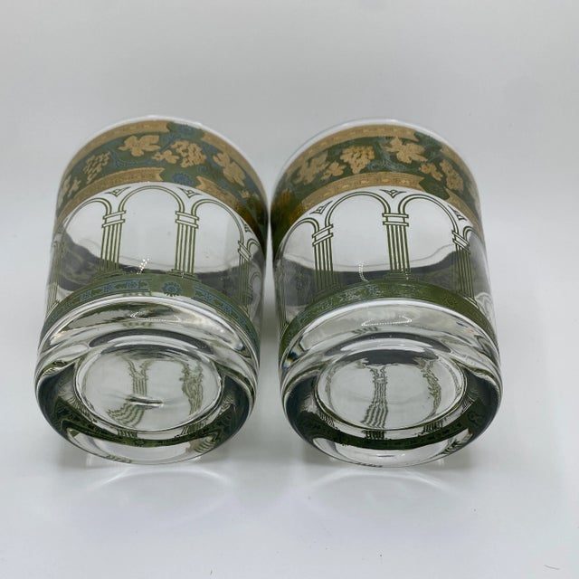 Mid-Century Cera Glass Golden Grapes Green Flat Bottom Tumblers with 22 Karat Gold Decorations- Set of 2 For Sale - Image 4 of 4