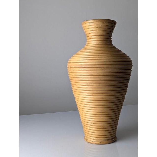 Wood Large Mid-Century Modern Coiled Rattan Floor Vase, 1970s For Sale - Image 7 of 12
