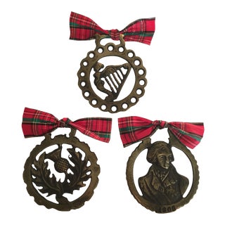 Vintage Horse Brass Christmas Holiday Ornaments - Set of 3 For Sale